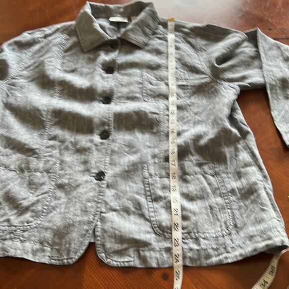Chico’s 2 Design Grayish Blue Linen Jacket Top Woman Size 12 Button Front - Picture 8 of 8